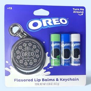 OREO Cookies Flavored Lip Balms 3x Oreo Keychain Lip Balm Holder Gift NEW NWT